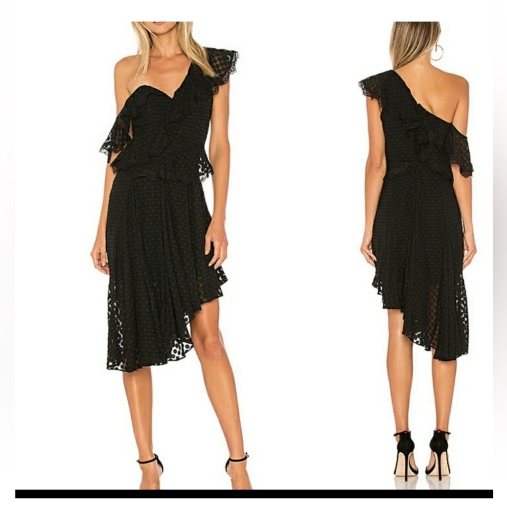 Revolve Bardot Senorita asymmetrical Swiss dot lace dress dance vacation sz 6